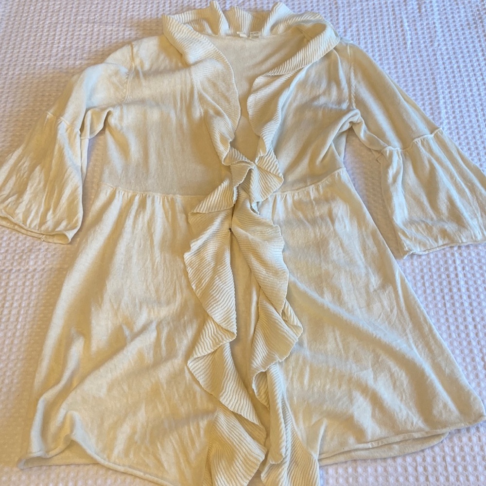 Anthropologie Cream Ruffle Front Cardigan